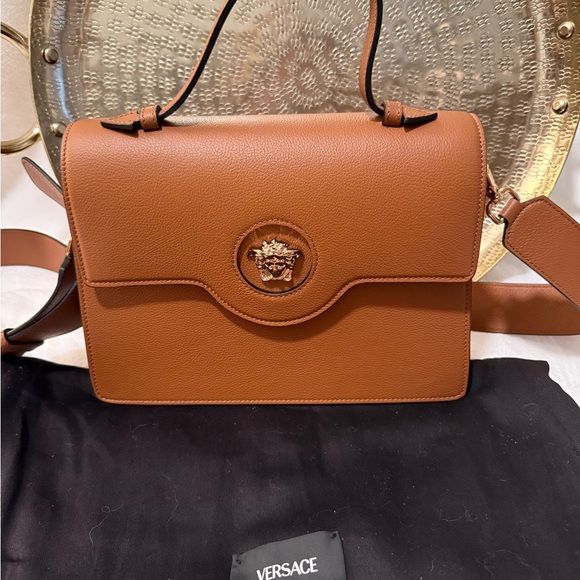Versace Handbags - COPY - Versace Tan Top Handle with Crossbody and Gold Medallion closure.